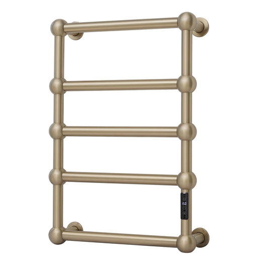 Electric Heated Towel Warmer Rack for Bathroom with Voice Control Alexa & Google Home,TUYA Wall-Mounted,Plug in,Stainless Steel,Brushed Brass,27.56 * 19.69 * 4.92 in,Sphere,Space Saving 5 Bar Brushed Brass With Wifi & Sphere
