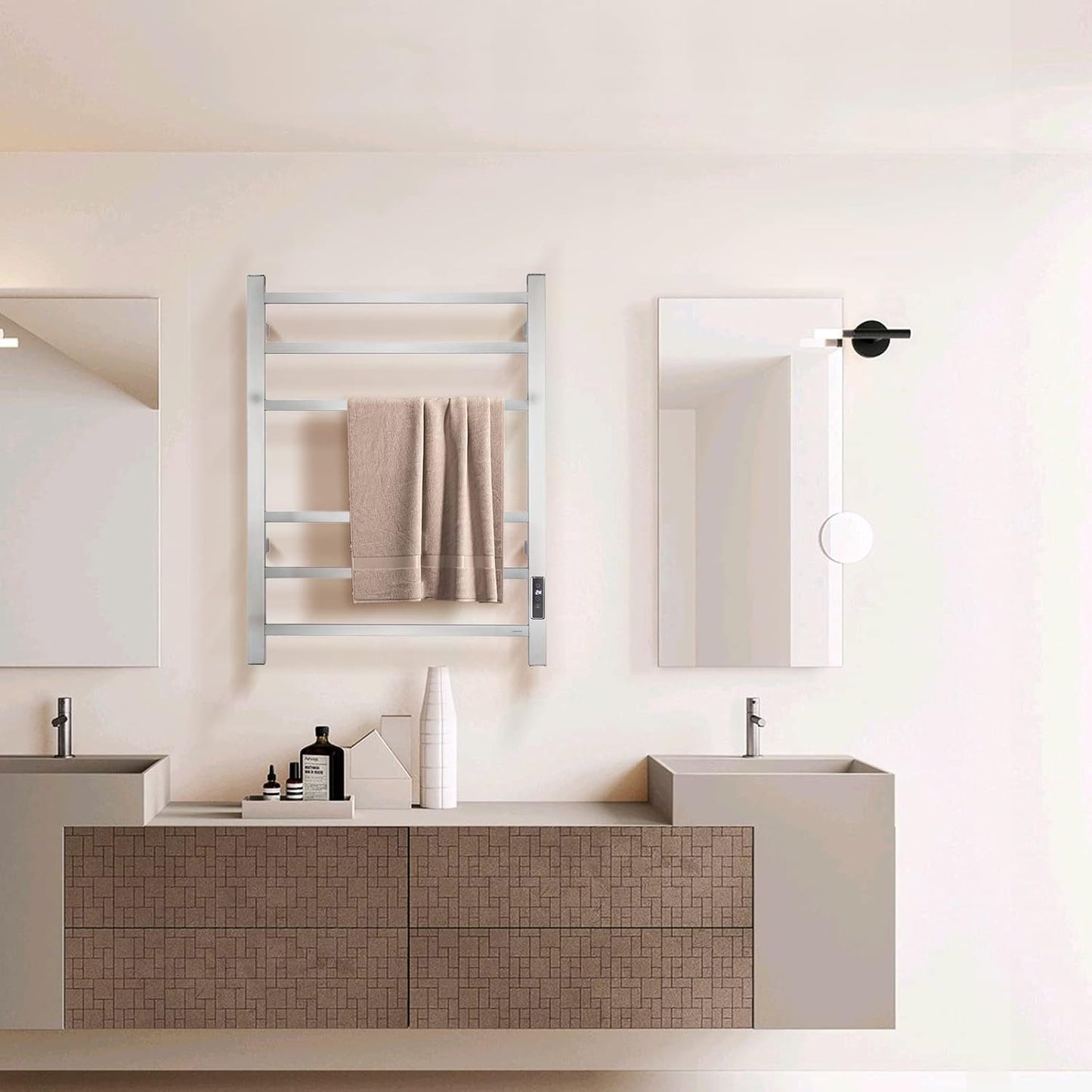 Electric Towel Warmer - Wall Mounted Bathroom Heated Towel Rack, Plug-in Design & Brushed Stainless Steel Finish (Square Brushed with Timer ETW13CS, 6 Bar) Brushed With Timer 6 Bar