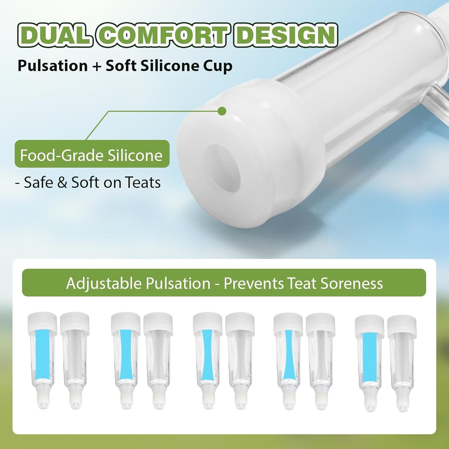 Upgraded 2 in 1 Goat Milking Machine 7L, 304 Stainless Steel Bucket, with 4 Teat Cups for Goat & Cow, Continuously Adjustable Pulsation Vacuum Milker