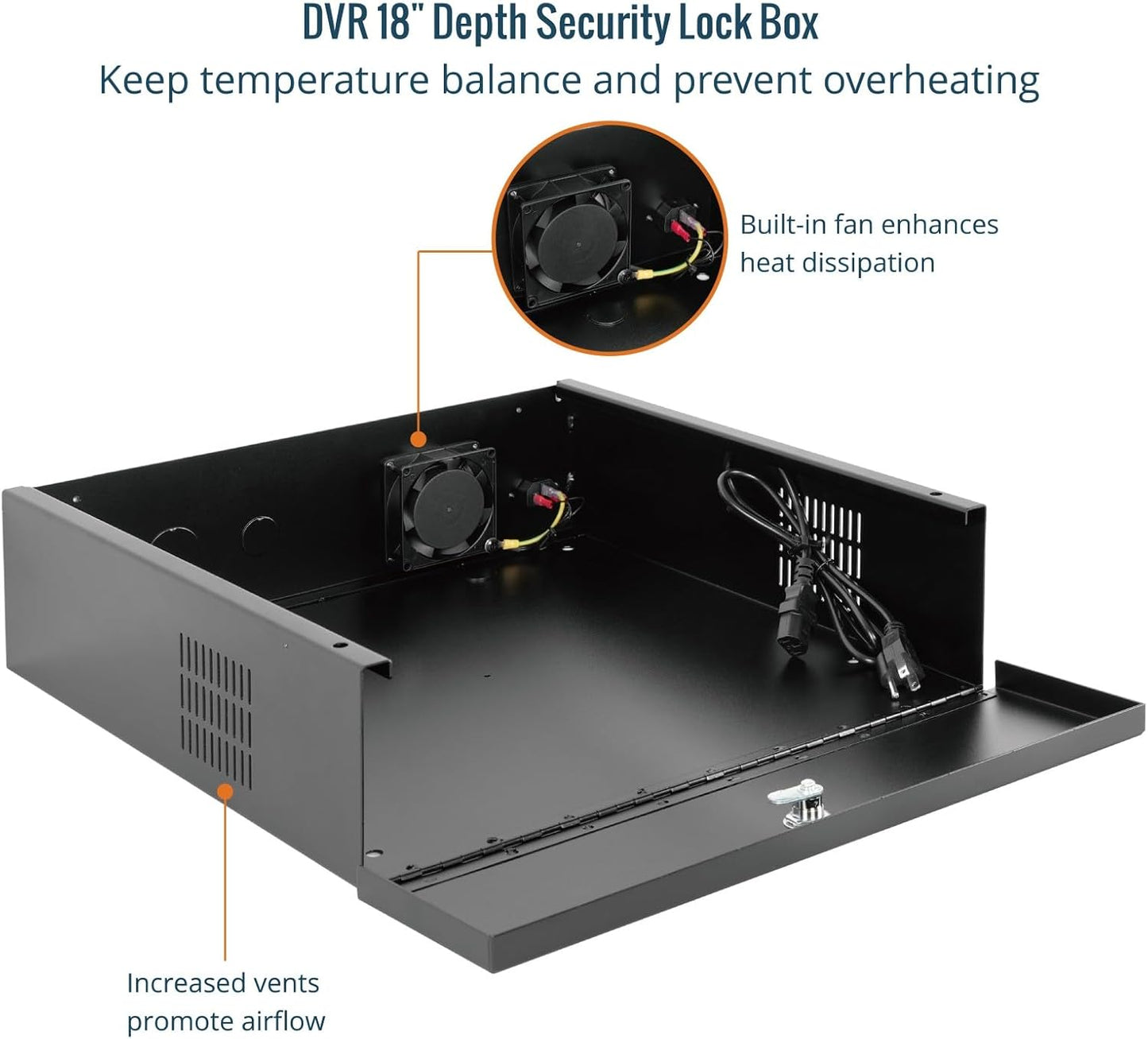 Tecmojo DVR Lock Box with Fan, Heavy Duty Electronics Security Box for NVR, POE Switch, Document, Metal Security Storage in Stores, Office, Home(18×18×5in)