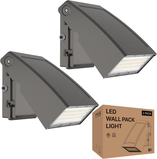 Litezone LED Wall Pack Lights 60W 7800lm, 2PACK ETL Listed LED Wall Packs with Photocell, 5000K IP65 Adjustable Outdoor Wall