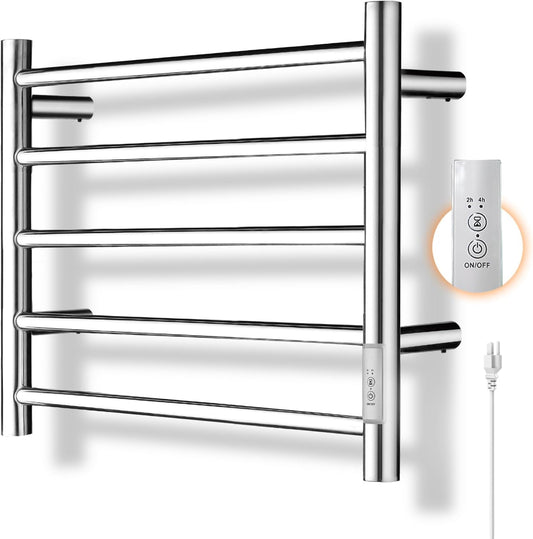 Aquatrend Towel Warmer Rack, 5 Bar Electric Stainless Steel Heated Towel Racks for Bathroom, Heated Towel Rack with Build-in Timer, Fast Heating,