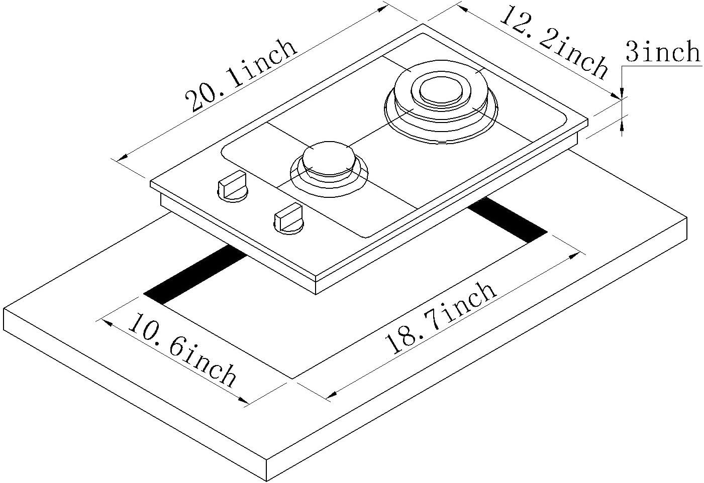 12 Inch Gas Cooktop, Built-in Tempered Glass 2 Burners Gas Stovetop LPG/NG Convertible Gas Stove Dual Fuel Gas Hob for RVs, Apartments, Outdoor