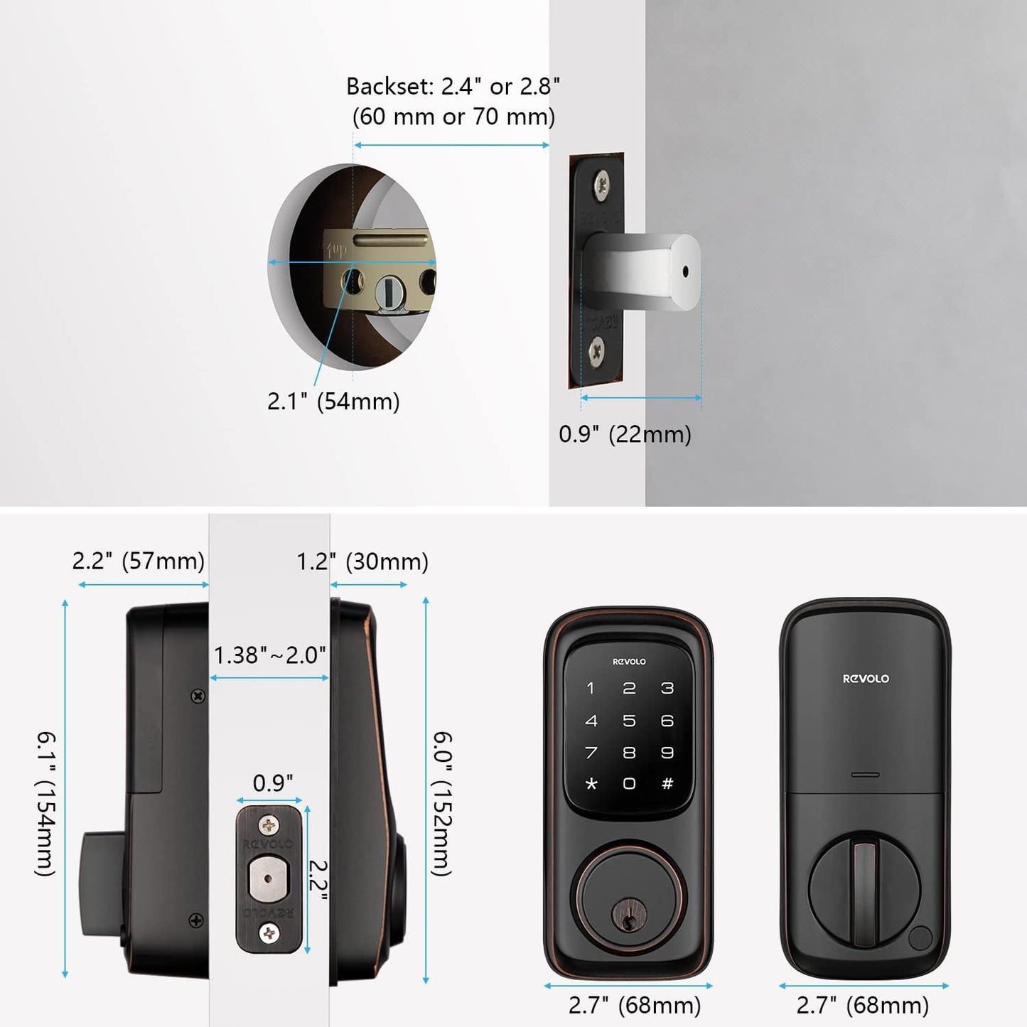 Revolo Keyless Entry Door Lock, Electronic Keypad Deadbolt, Keyed Entry, Anti-Peeking Password, Oil Bronze