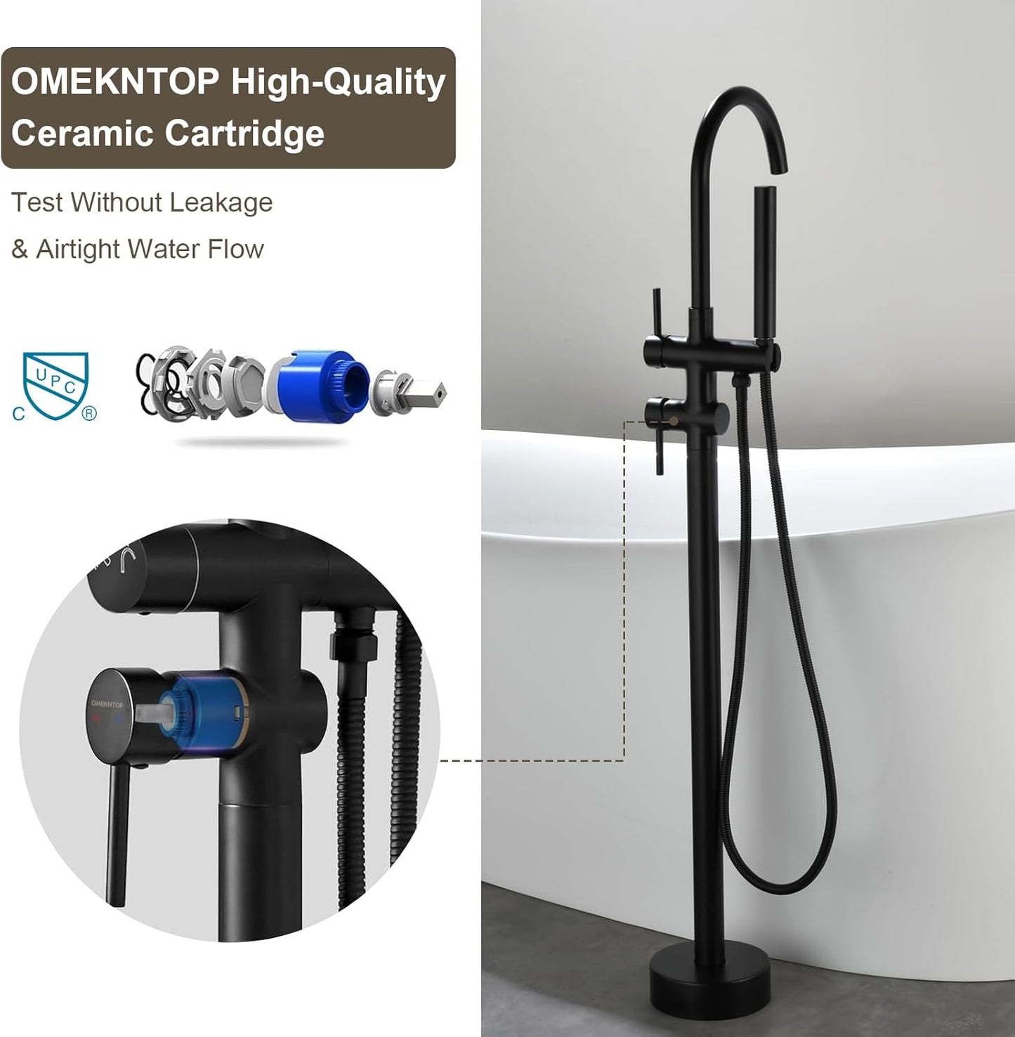 Black Freestanding Tub Filler Freestanding with Handheld Shower