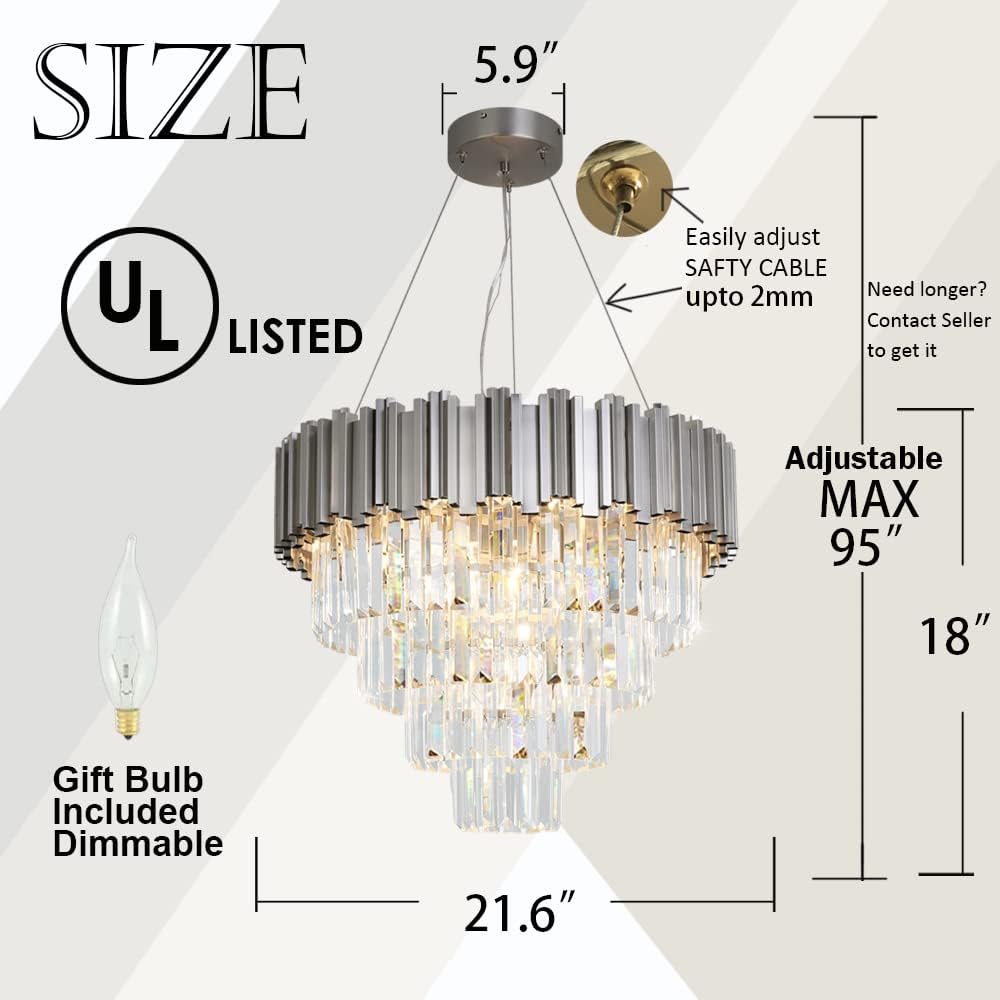 ANTILISHA Modern Crystal Chandelier Lighting Fixture 22'' Living Dining Room Chandeliers Contemporary Pendant Light Fixtures Ceiling Hanging for