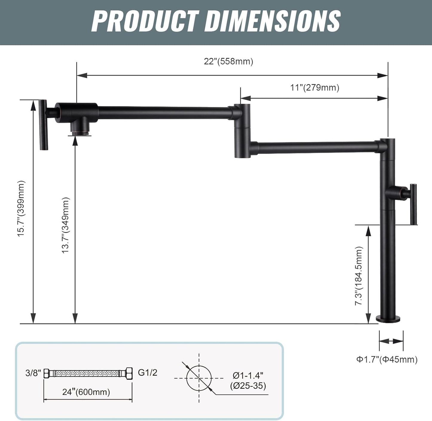 Pot Filler Faucet for Kitchen Sink, Deck Mount Pot Faucets Over Stove, Solid Brass Folding Pot Filler Faucet, Oil Rubbed Bronze Kitchen Pot Faucet