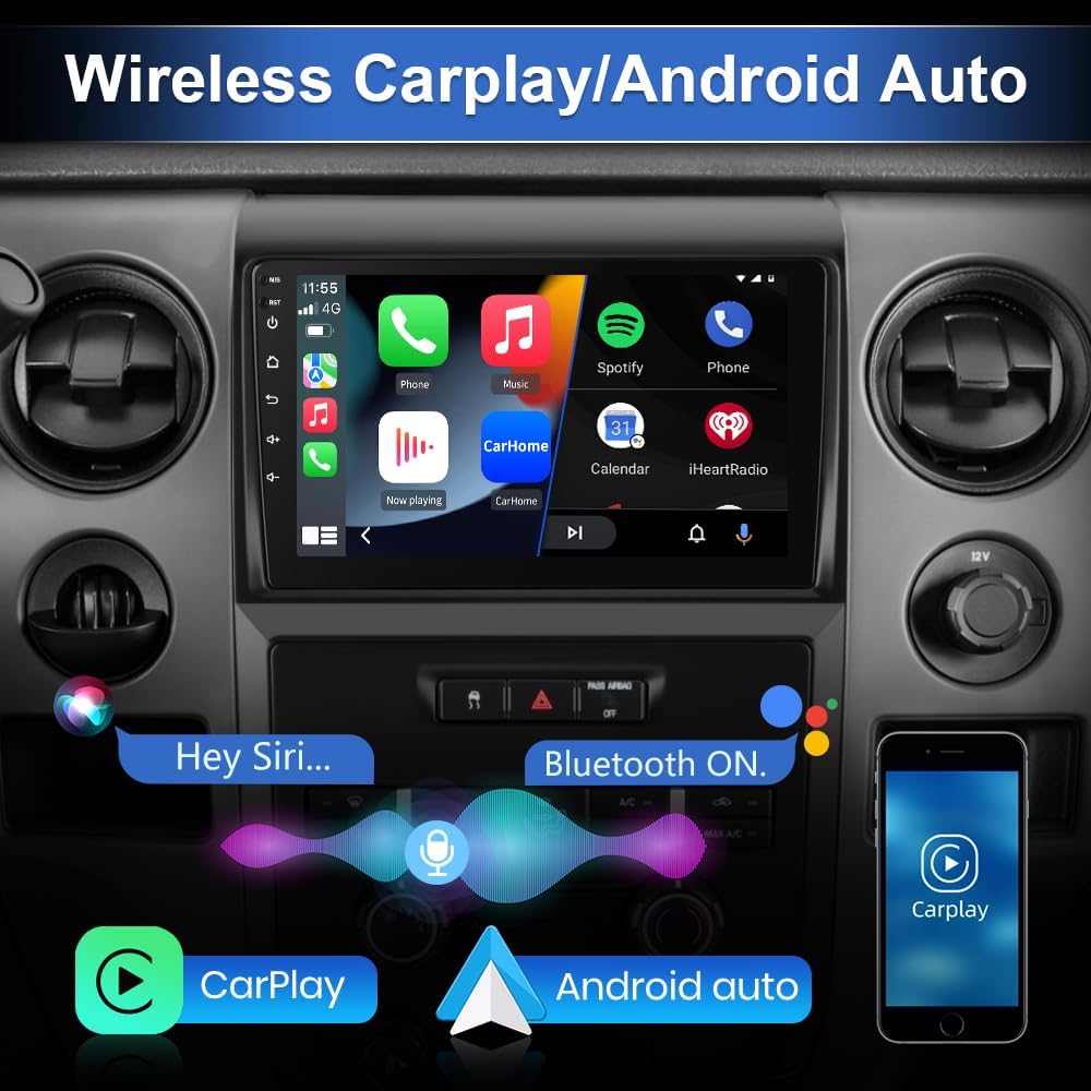 Car Stereo for Ford F150 F-150 2009 2010 2011 2012, Android 13 Car Radio 9 inch Touch Screen with Wireless CarPlay/Android Auto SWC GPS WiFi 2+64G