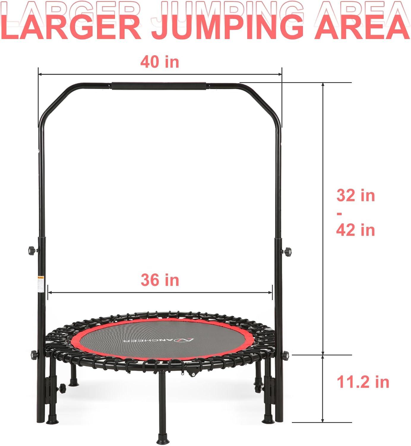 Trampoline Indoor, ANCHEER 450 lbs. Max Load Springless Mini Trampoline for Adults with 4 Level Adjustable Handle Bar 40&#3