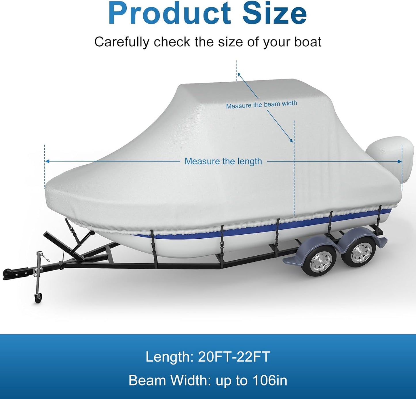 T-TOP Boat Cover 20-22ft, 1200D PU Heavy Duty Marine Grade Cover with Motor Cover, Waterproof UV Resistant Oxford Polyester Canvas Cover for T-TOP Boat 20-22 ft, Grey