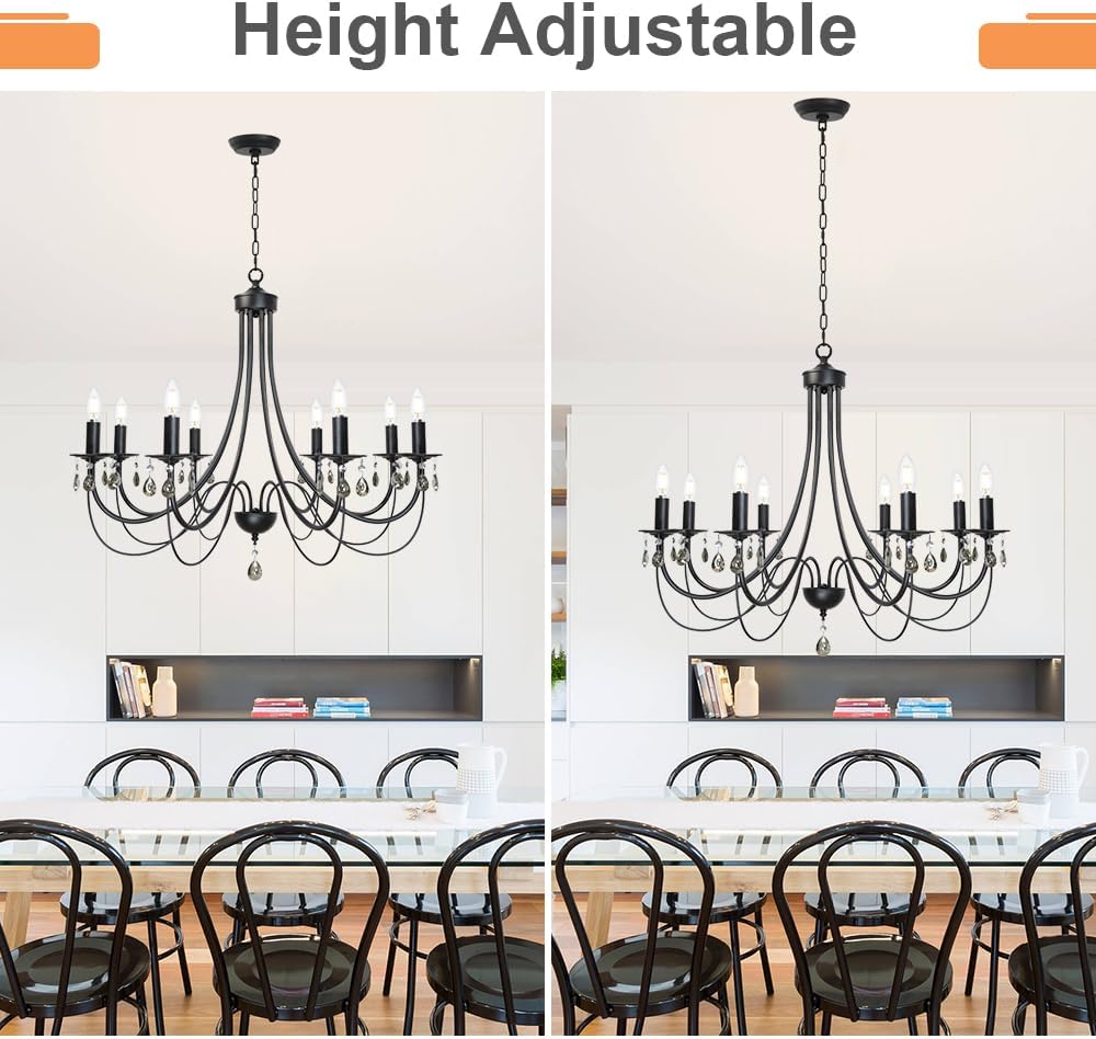 TODOLUZ 8-Lights Farmhouse Candle Chandeliers, Black Dining Room Pendant Lighting Over Table Ceiling Light Fixtures Hanging for Kitchen Island Foyer