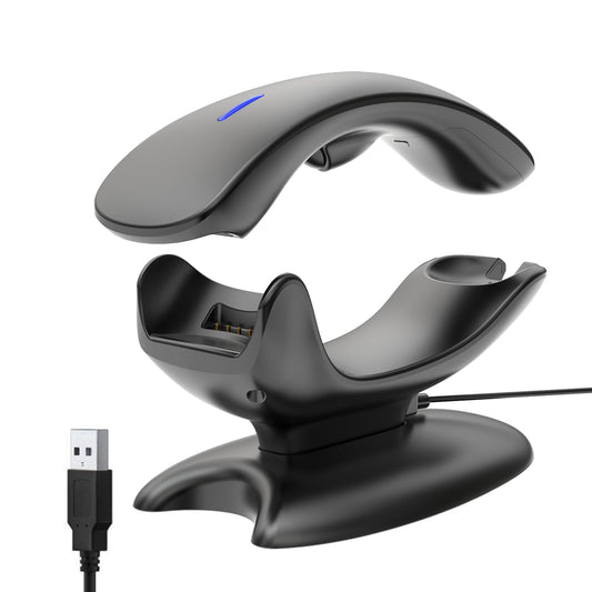 Upgraded 2D Bluetooth Barcode Scanner with Wireless Charging Stand, 1968 Feet Transmission Distance 433Mhz Wireless & Bluetooth 2in1 Barcode Reader with Hands-Free Stand
