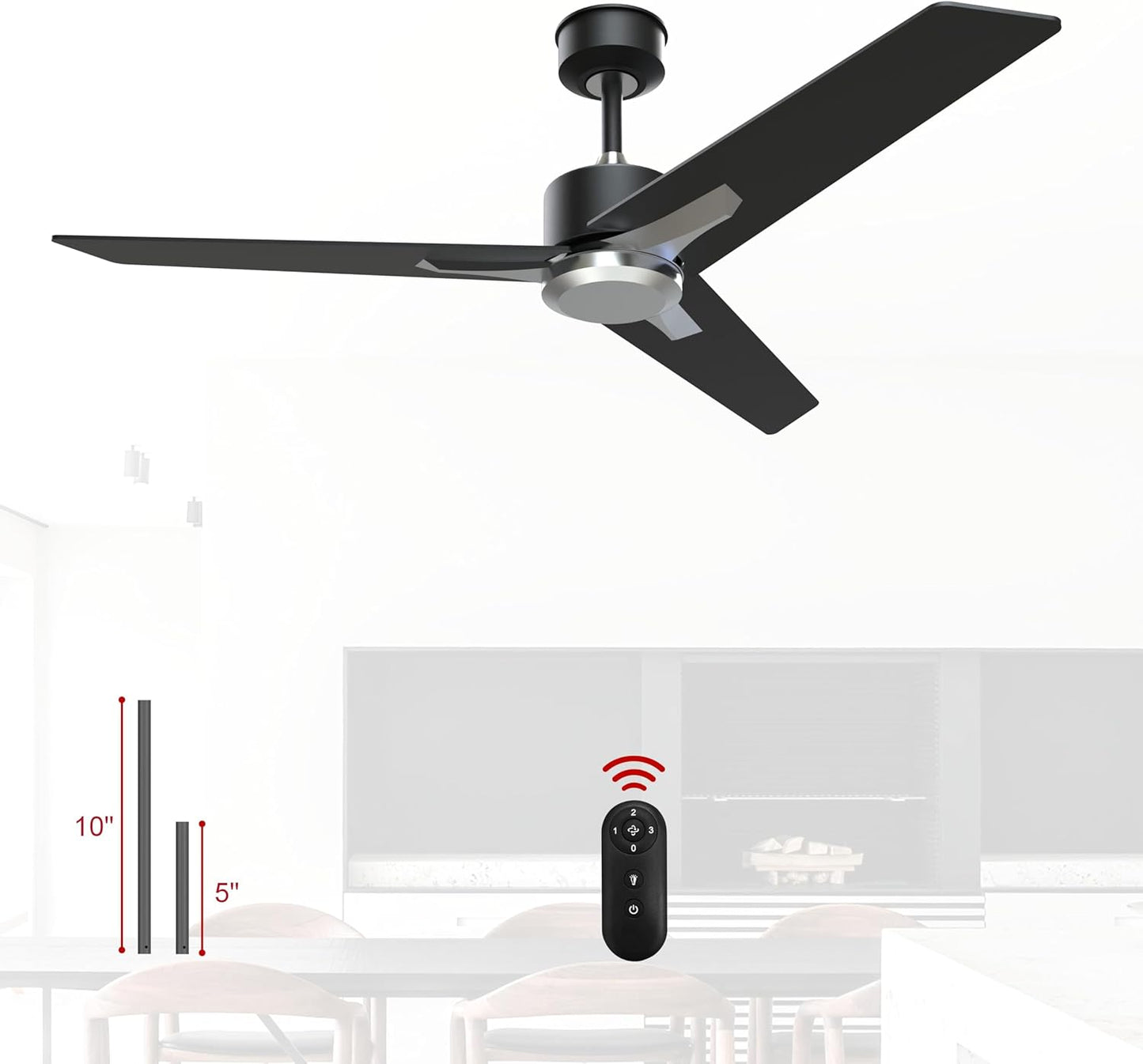 Fande-Aire Ceiling Fan with Remote - Outdoor Ceiling Fan Without Light, 52 inch Ceiling Fan No Light with 3 Blade 3 Speeds for Patios, Bedroom Living