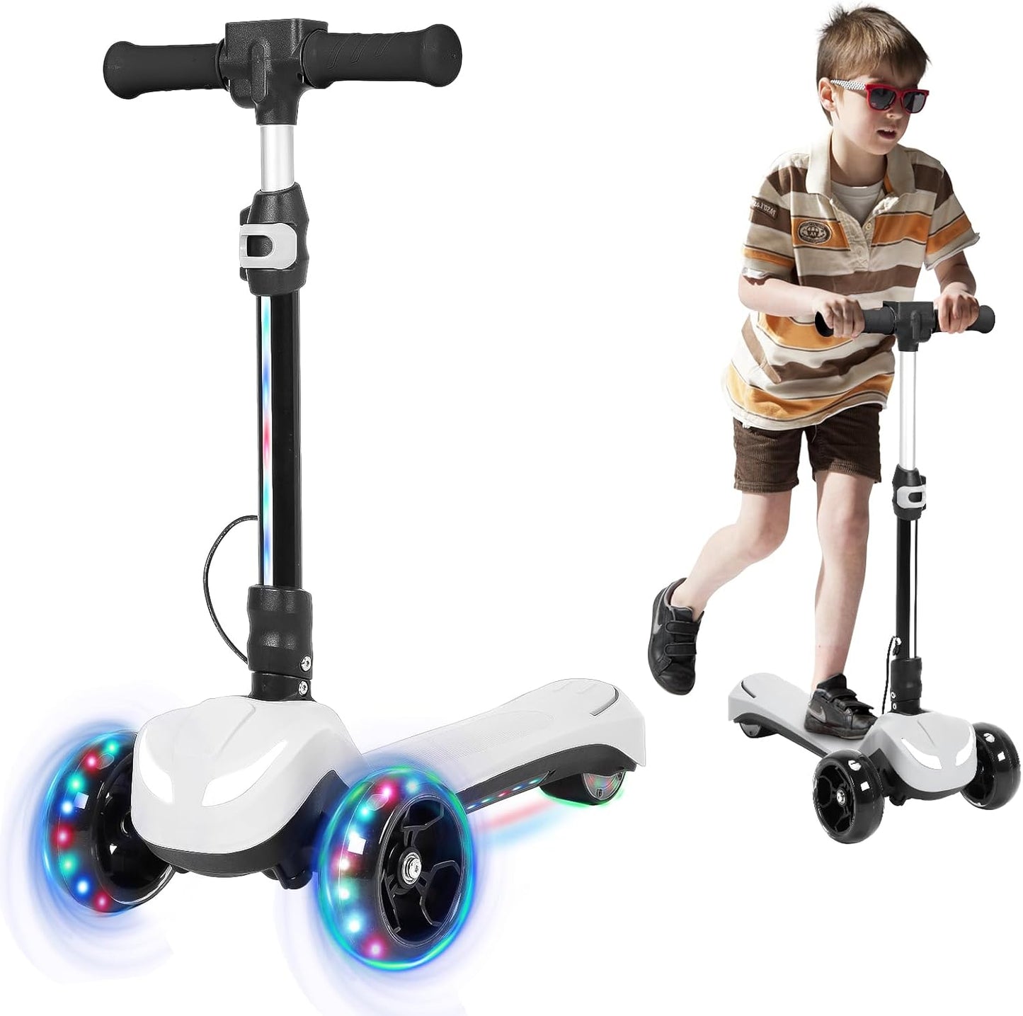 3 Wheel Electric Scooter for Kids, Electric Kick Scooters with Powerful Motor, 21V Battery, Thumb Throttle, 5mph Safe Speed, LCD Screen, Light Up