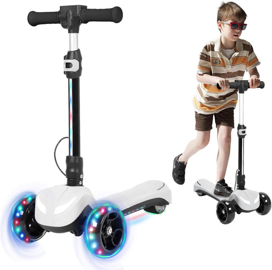 3 Wheel Electric Scooter for Kids, Electric Kick Scooters with Powerful Motor, 21V Battery, Thumb Throttle, 5mph Safe Speed, LCD Screen, Light Up