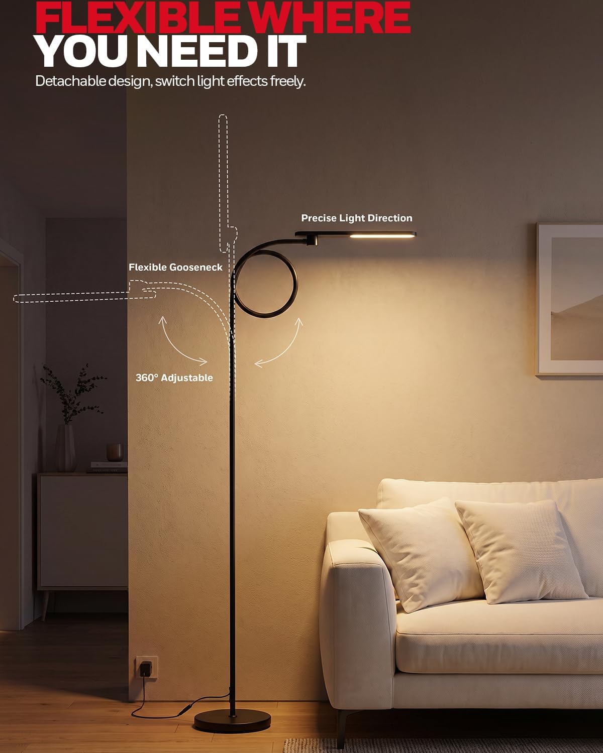 Honeywell LED Floor Lamp, CRI97 Full Spectrum, Dimmable Reading Lamp 77" Black