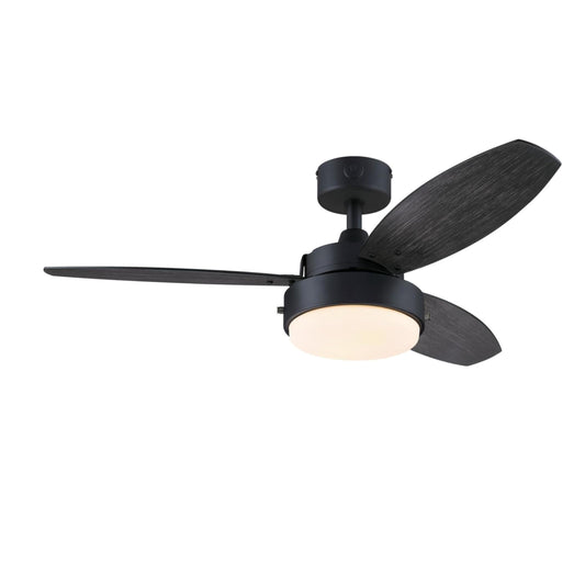 Westinghouse Lighting Alloy Contemporary Indoor/Outdoor Ceiling Fan, LED Light Fixture with Opal Frosted Glass, 42 Inch, Matte Black Finish