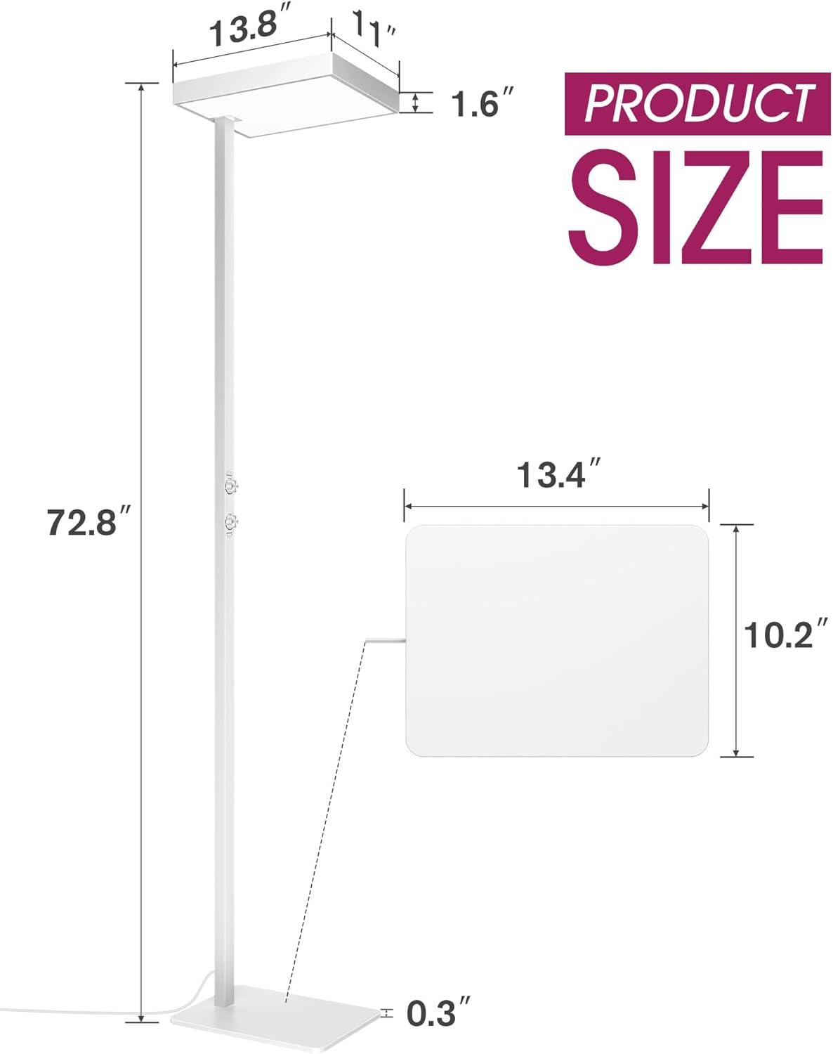 LED Floor Lamp, 60W Full-Spectrum Eye-Care Standing Light, 72.8' Adjustable Height Pole Lamp for Living Room, Study, Dental Office and Meeting Li