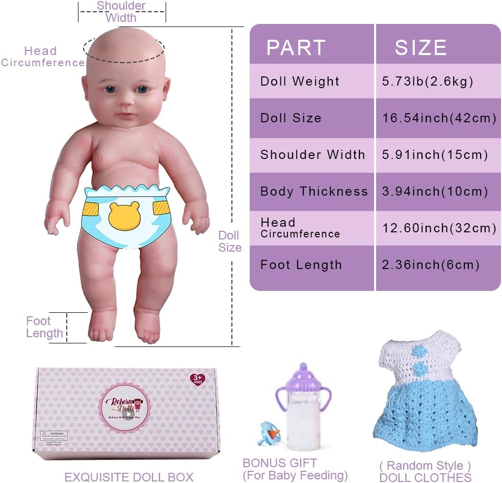 SERENDOLL 17 inch Realistic Full Silicone Baby Doll,Lifelike Reborn Baby Dolls, Toy, and Collectible.Bald Girl 033