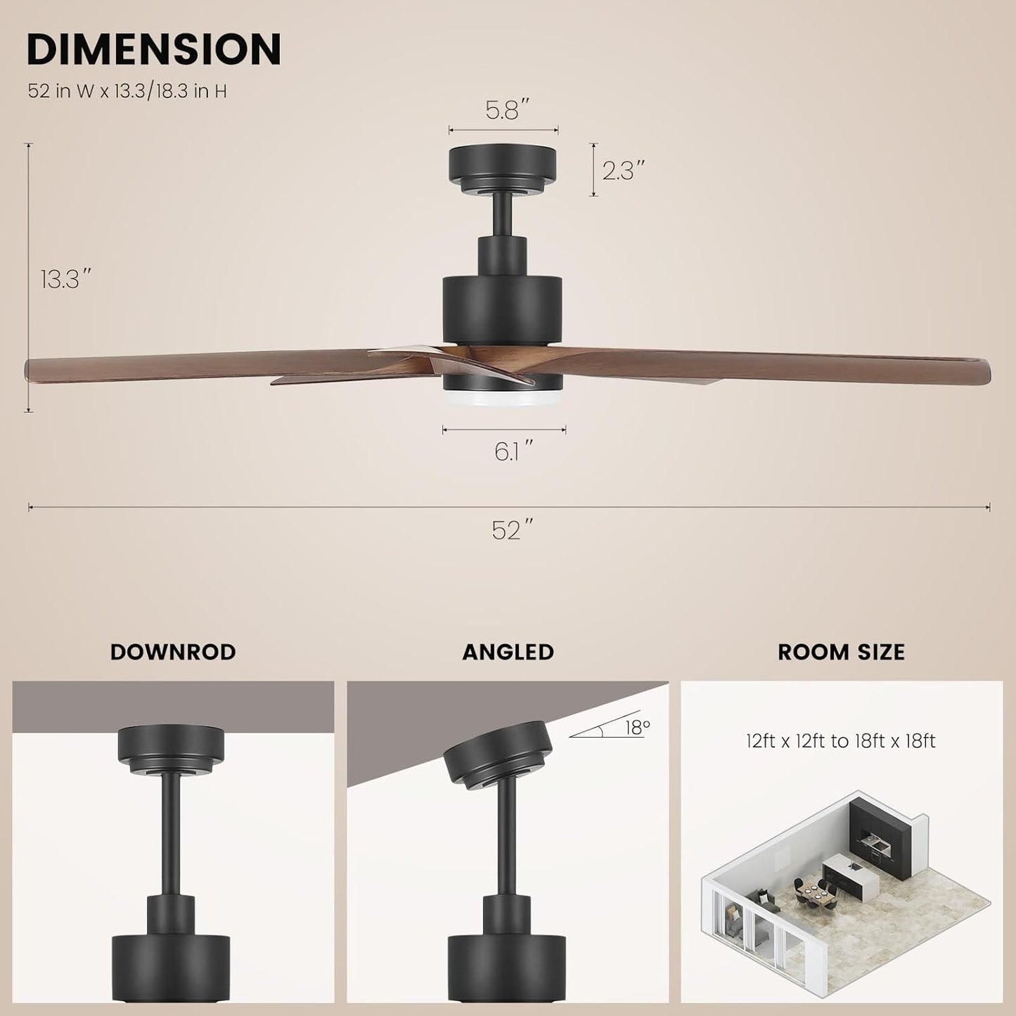 52' Ceiling Fans with Lights Remote Control-Reversible DC Motor,5 Blades,3CCT, Dimmable,Ceiling Fan with Light