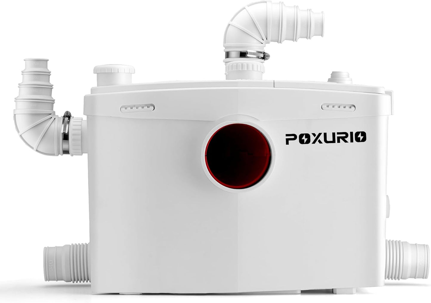 POXURIO 800W Macerator Pump for Macecrating Toilet, Upgraded 2 Outlets/4 Inlets Sewerage Sump Pump for Basemnet Toilet Disposal, Laundry, Sink, Shower