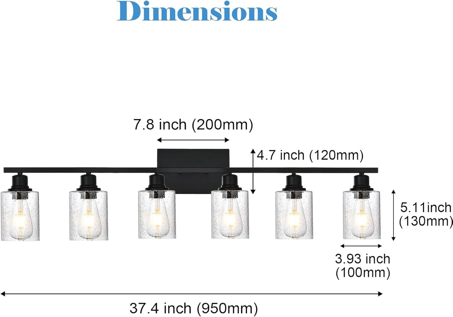 Bathroom Lights Black 6 Light Industrial Vintage Vanity Lighting with Clear Seeded Glass,Modern Bath Porch Wall Light F