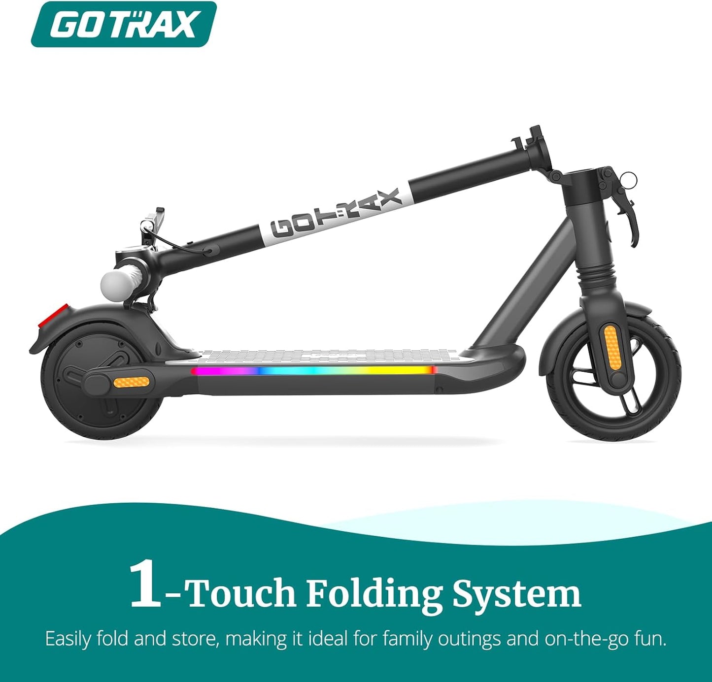 Gotrax Electric Scooter for Kids, Max 3/7 Miles 6/10 Mph, 5' /6' Solid Wheels with Flash Lights for Boys Girls Ages Over 6 Years Old (10Mph Black)