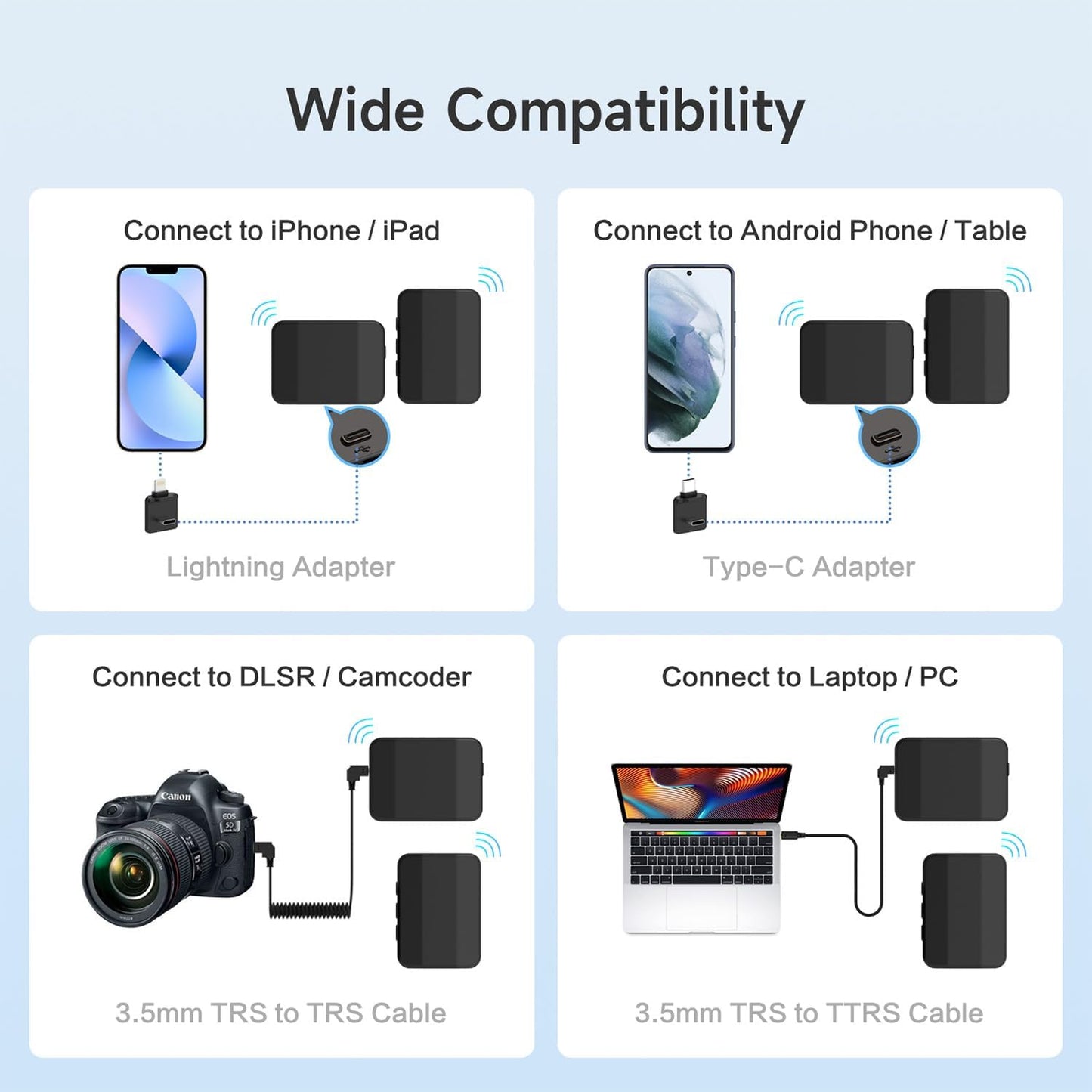 VeGue Wireless Lavalier Microphones, 2.4G Dual Mic with Charging Case ENC Noise Cancellation, 16H Battery, 100m(328ft.) Transmission for DSLR Camera