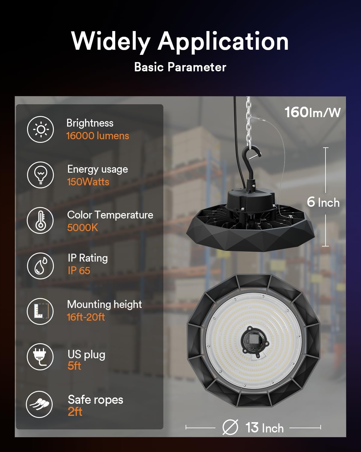 Lumary 160lm/W UFO LED High Bay Light 150W with Motion Sensor, Brightness Dimmable 5000K Daylight, 24000LM Led Shop Lights for Garage Workshop