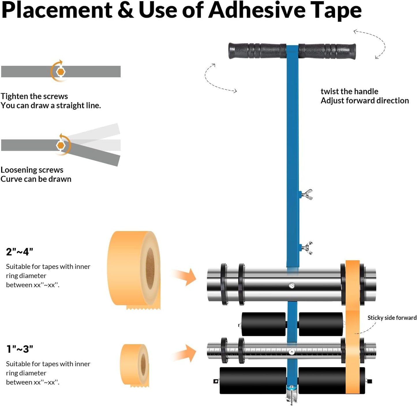 Calcy Ssay Court Line Tape Machine, with Drawing Circle Kit, Parking Lot Striping Machine for Driveway, Asphalt or Concrete, Basketball Courts,