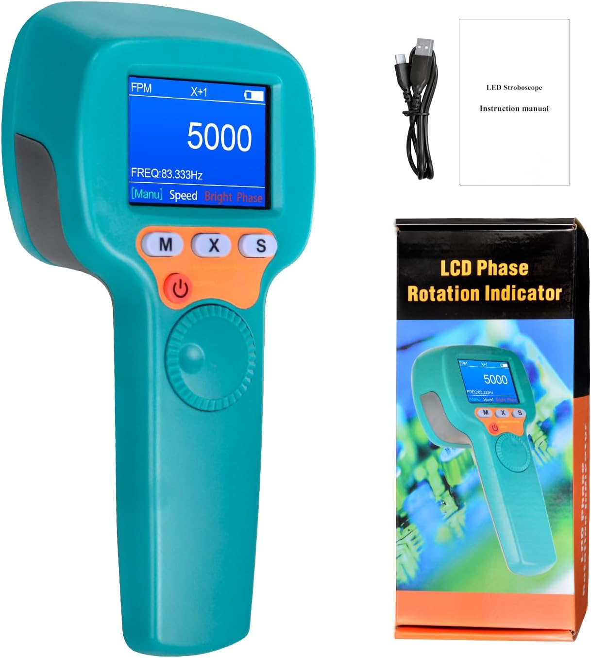 Digital Handheld Stroboscope 60-99999 FPM, LED Stroboscope YF-DT100B, 1500 Lux Strobe Tachometer with Full-Color LCD Display, Stroboscopic