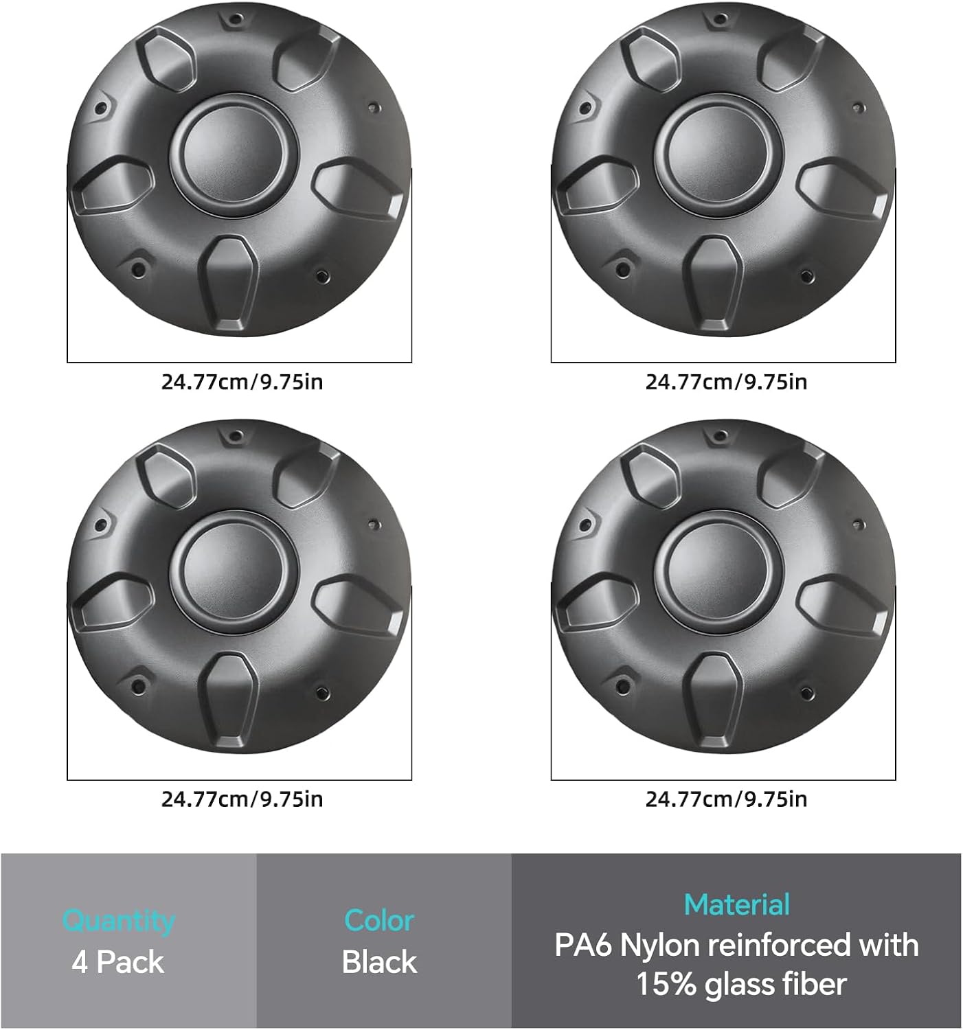 Set of 4 Hubcaps 16-inch Steel Wheel Black Center Caps for Ford Transit 150 250 350 350HD Single Rear Wheel 2015-2025 PA6 & 15% Glass Fiber 5 Stud Steel Wheel Hub Covers