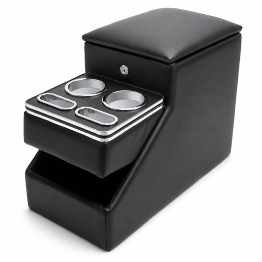 24L Center Console Between Seats for Minivans, SUVs and Trucks, Floor/Bench Seat Organizer with Locking Hidden Storage, Dual Cup Holders, Padded Armrest, Tool-Free Installation