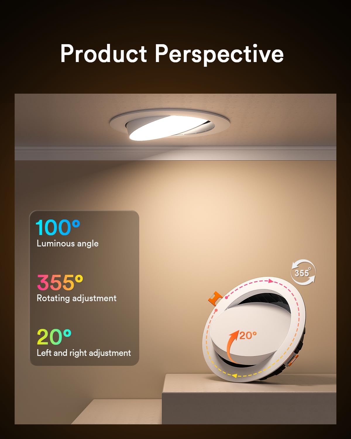 Lumary Smart Gimbal Recessed Lighting 4 Inch Max, 2.4GHz Wi-Fi Led Recessed Lights, CCT 2700K-6500K & RGB Downlight, Canless Color Changing lights,