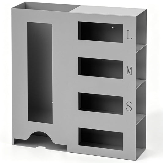 PPE Isolation Station, Large Wall Mount PPE Storage Organizer with Engraved L/M/S Size Markings, Carbon Steel Dispenser for Hospital, Laboratory, Industrial Safety Use