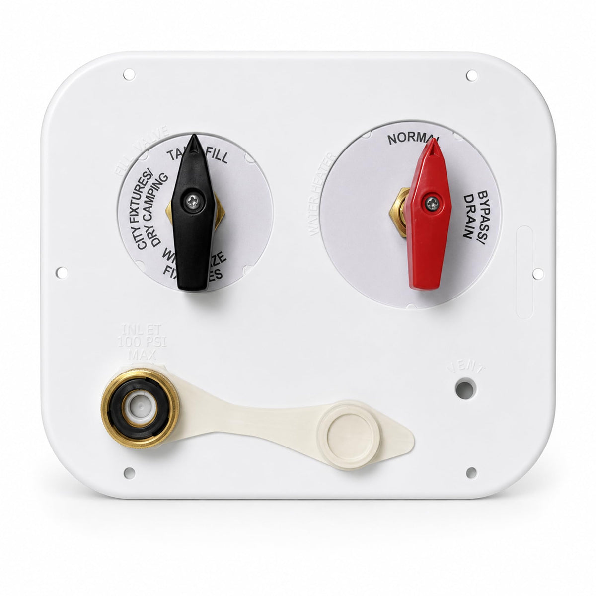 RV Water Service Panel, 4-Function Fill Valve with Heater Bypass