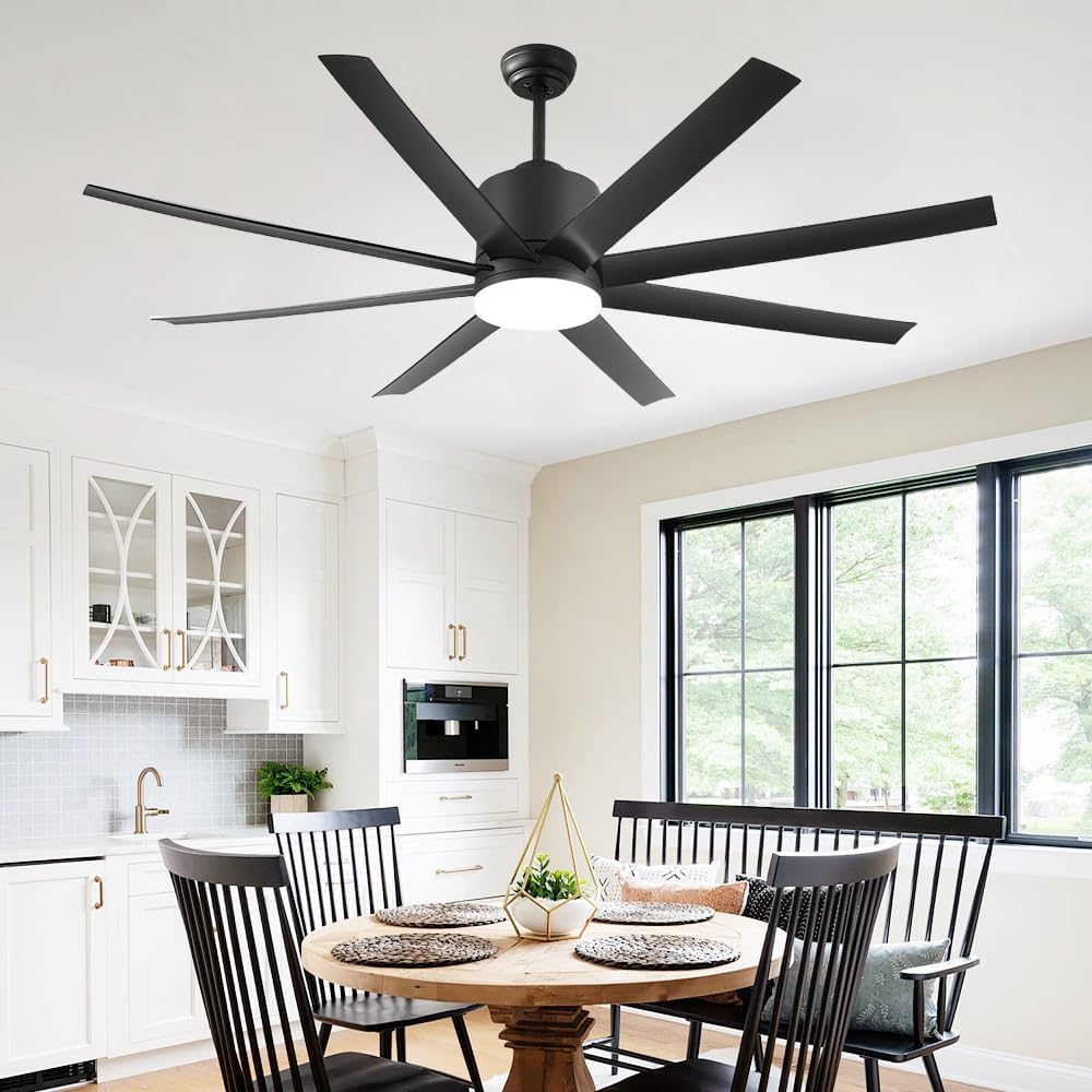 TXCSLY 72 inch Ceiling Fan with Light, Large Black Ceiling Fan with Light Outdoor Ceiling Fan for Bedroom Living Room Patio Porch,