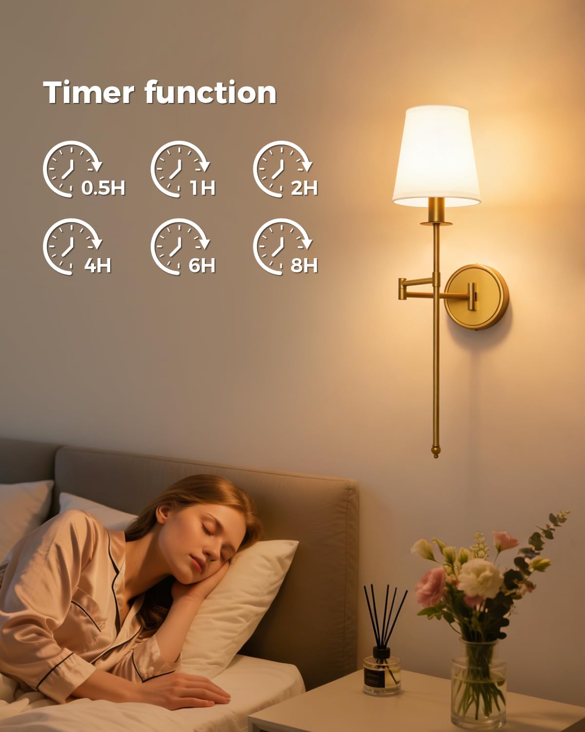 Battery Operated Wall Sconce Set of 2, RGB Color Changing Wall Lights with Remote, 9 Static Colors, Dimmable Wireless Swing Arm Wall Lamp, Adjustable Gold Wall Sconce for Bedroom Living Room Brass 24.8inch