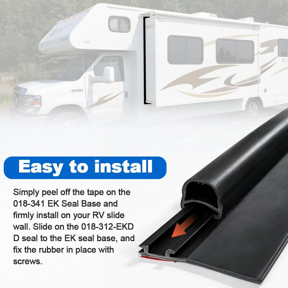 Combo RV Slide Out Seal Black Rubber 018-312-EKD & 018-341 EK, 1' x 15/16' x 35' Wiper & 1/2' x 2.75' x 35’ Seal Base