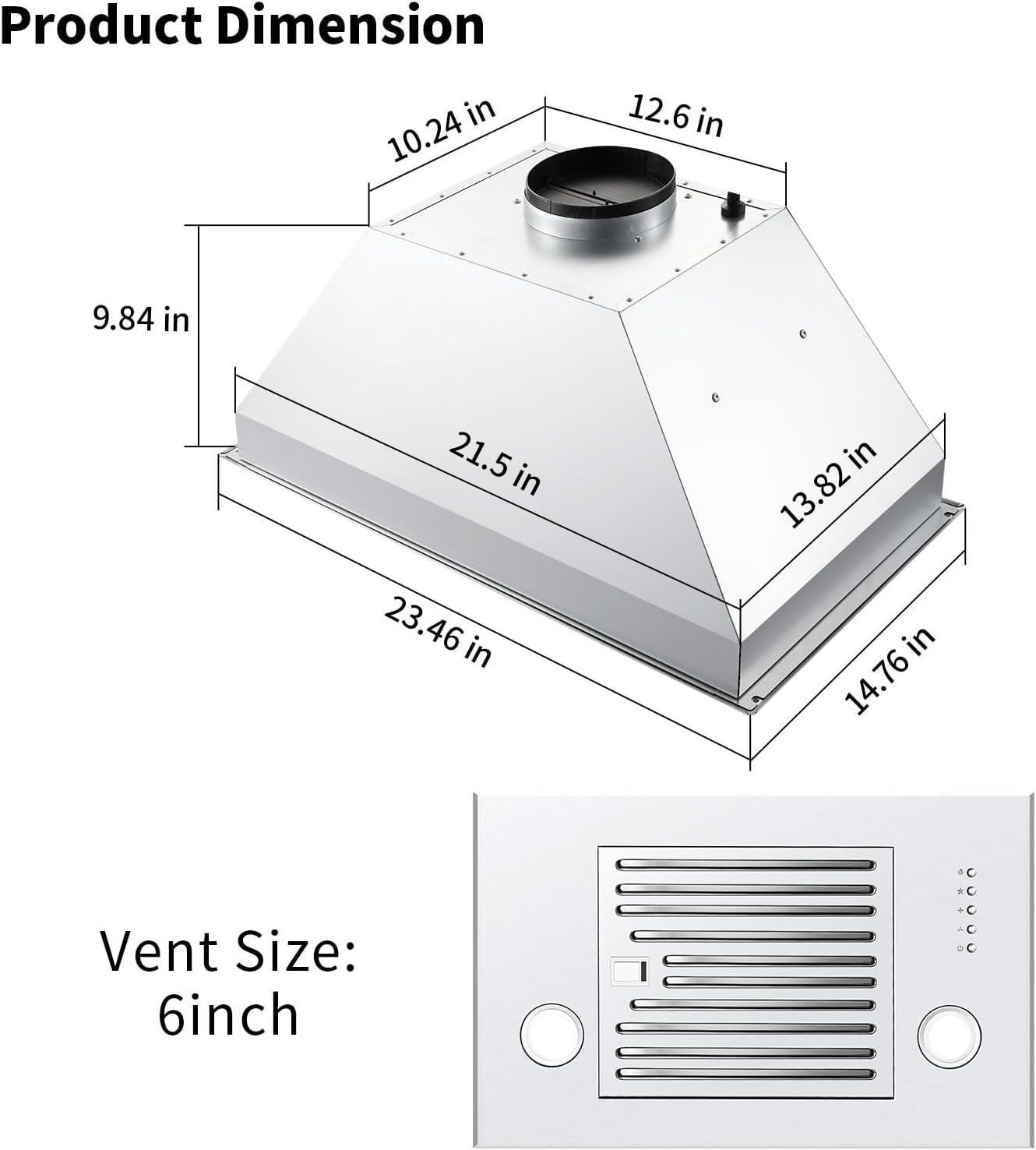 Zomagas Range Hood Insert 24 inch, Built in Kitchen Hood 600CFM, Ducted/Ductless Convertible Stove Hood with Stainless Steel Baffle Filter, Vent Hood