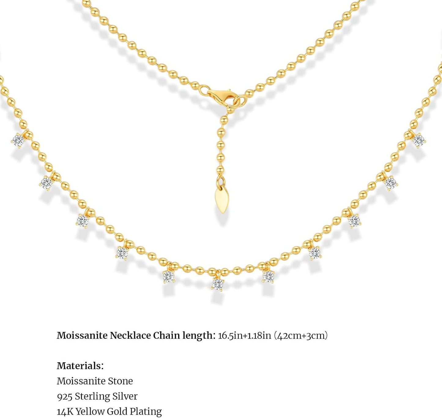 SugarTang Necklaces for Women, Moissanite Diamond Necklaces for Women Trendy, Gold Plated Necklaces for Girls, Adjustable Necklaces Pendant Chain for