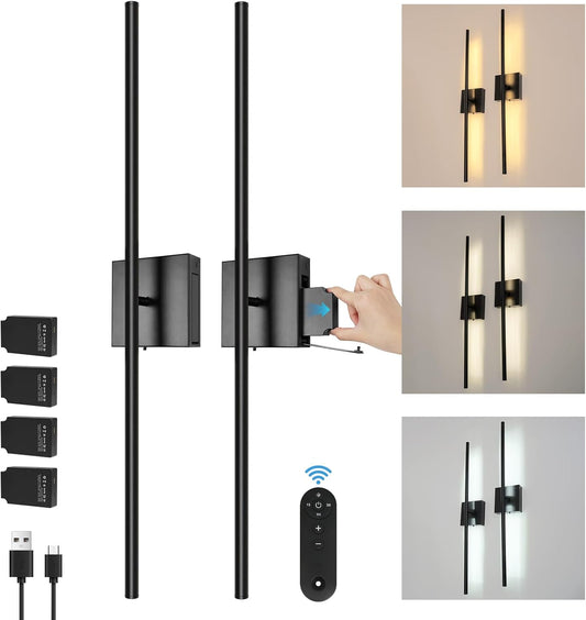 Removable 10000mAh Battery Operated 2 Pack Wall Sconces Remote Control