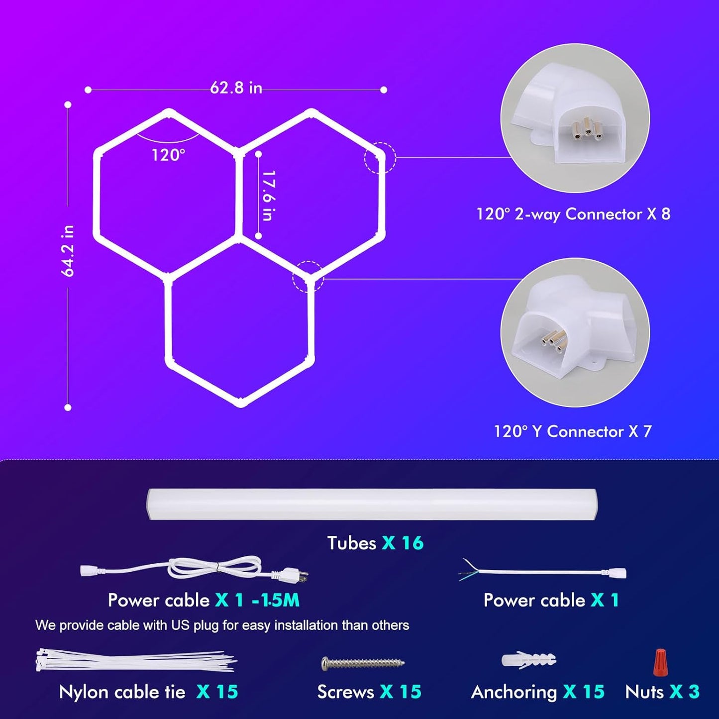 LZHOME LED Hexagon Garage Lights: 144W 15900LM Super Bright 3 Hexagon LED Lights Car Detailing Ceiling Light for Garage Workshop Warehouse Basement