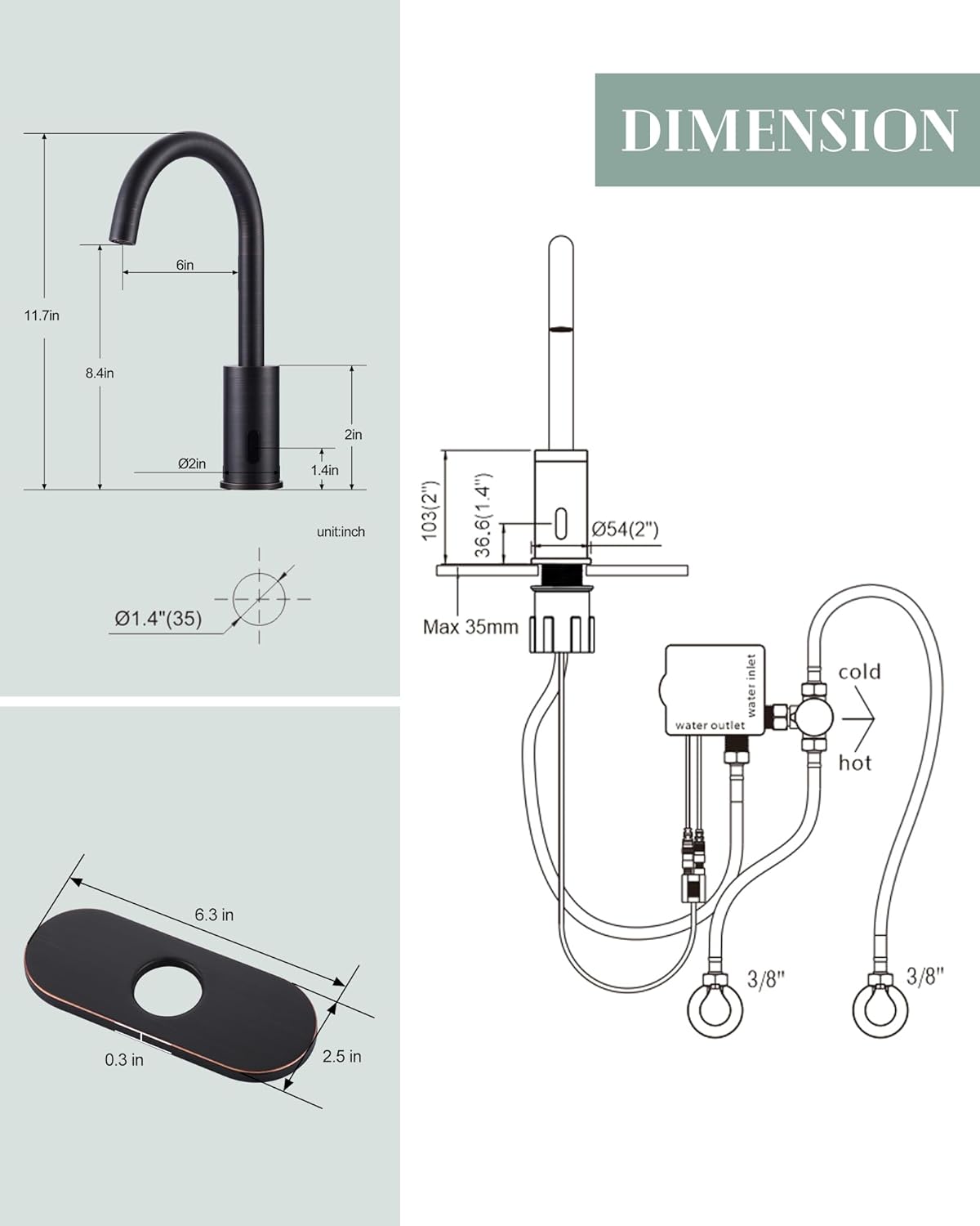 Automatic Sensor Bathroom Faucets Touchless: Hands Free Motion Sensor Bathroom Sink Faucet 1 Hole with Cover Plate Oil Rubbed