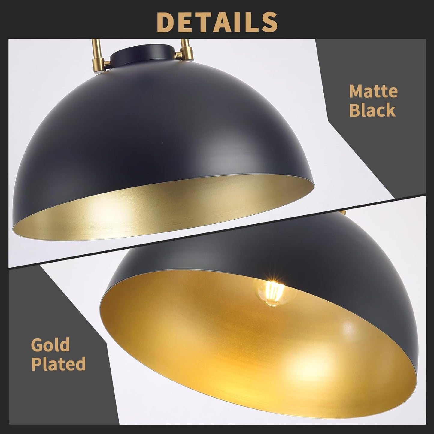 Ziqqeelam 2PCS 17.7&#34; Black Large Pendant Light, Farmhouse Black and Gold Pendant Lights Kitchen Island, Vintage Pendant L