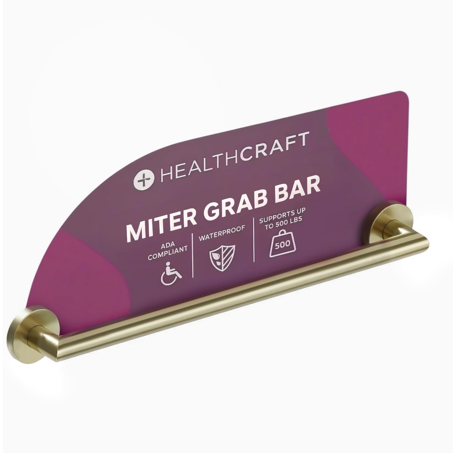 HEALTHCRAFT 24" Miter Grab Bar, ADA Compliant Bathroom Safety Bar, Stainless Steel Shower Handle, 500 lb Support, Modern Bathroom Rail for Shower, Tub & Toilet Wall (1, Gold Brushed, 24 Inch) Gold Brushed 24 Inch 1
