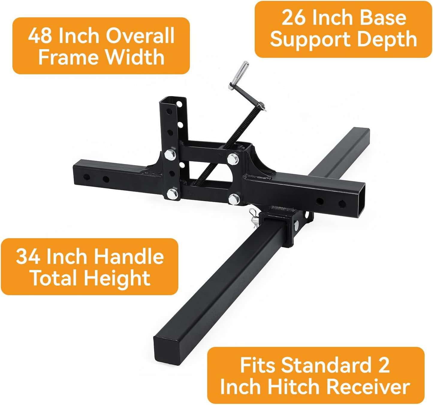ATV/UTV Manual Implement Lift, 50 Inch ATV Attachments 1-Point Hitch System for 2 Inch Receiver, Adjustable Height Heavy Duty Steel Lift for Rake Scrape Blade Plow and Disc