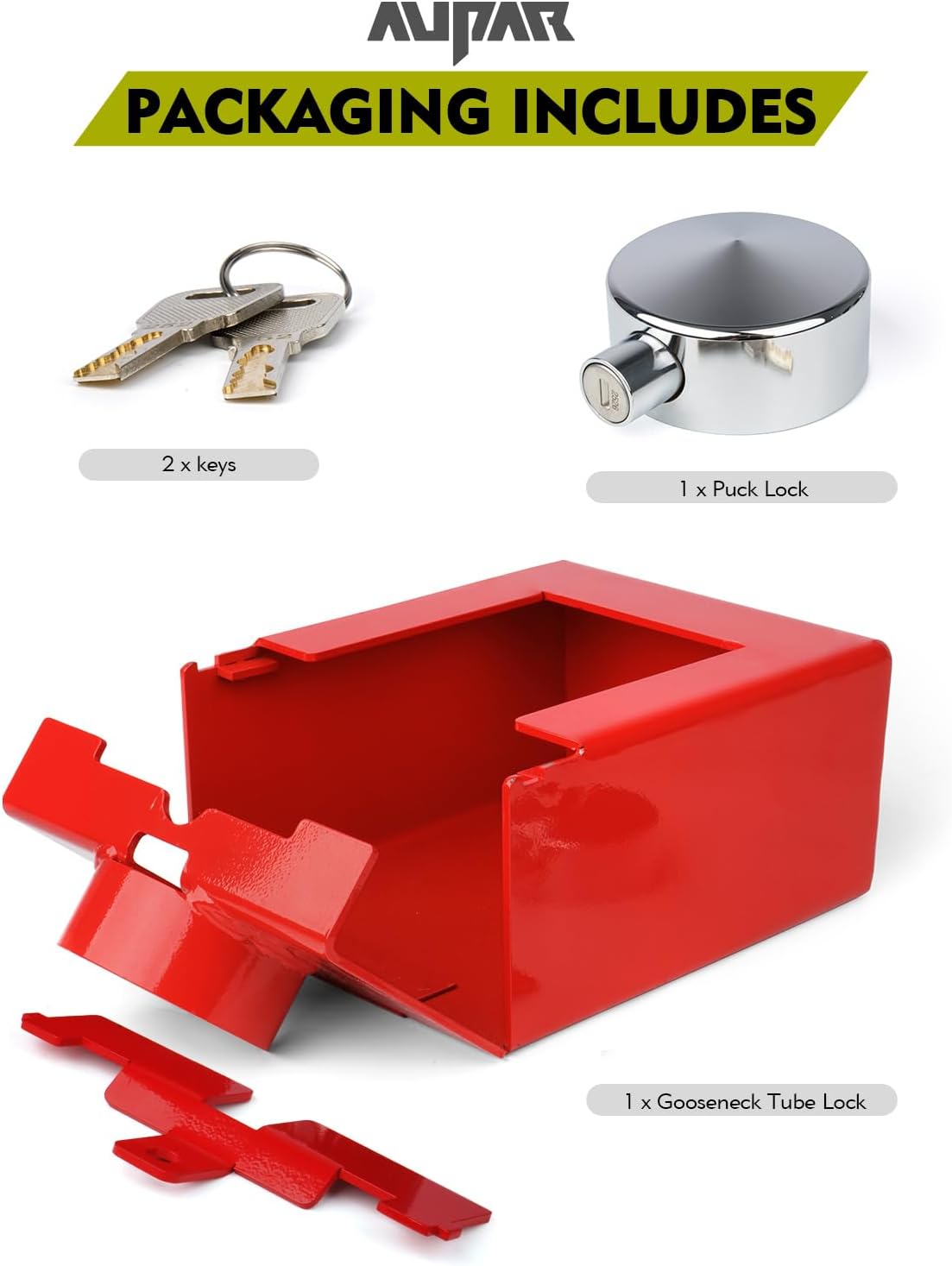 Aupar Patent-Designed Gooseneck Trailer Lock Fit for Most 7-Inch Bottom Plate Couplers, Heavy Duty Trailer Lock Fit Square & Round Trailer Tube - Red