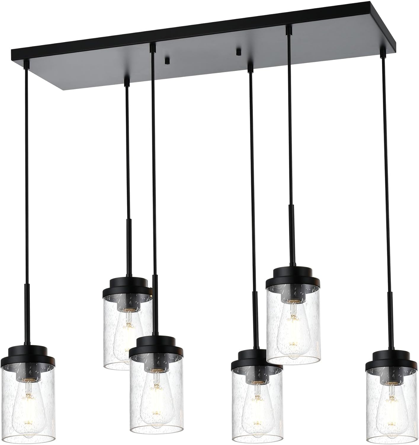 6 Lights Hanging Kitchen Island Lighting Black Linear Chandeliers for Dining Room, 30.5 Inches Large Pendant Light Fi