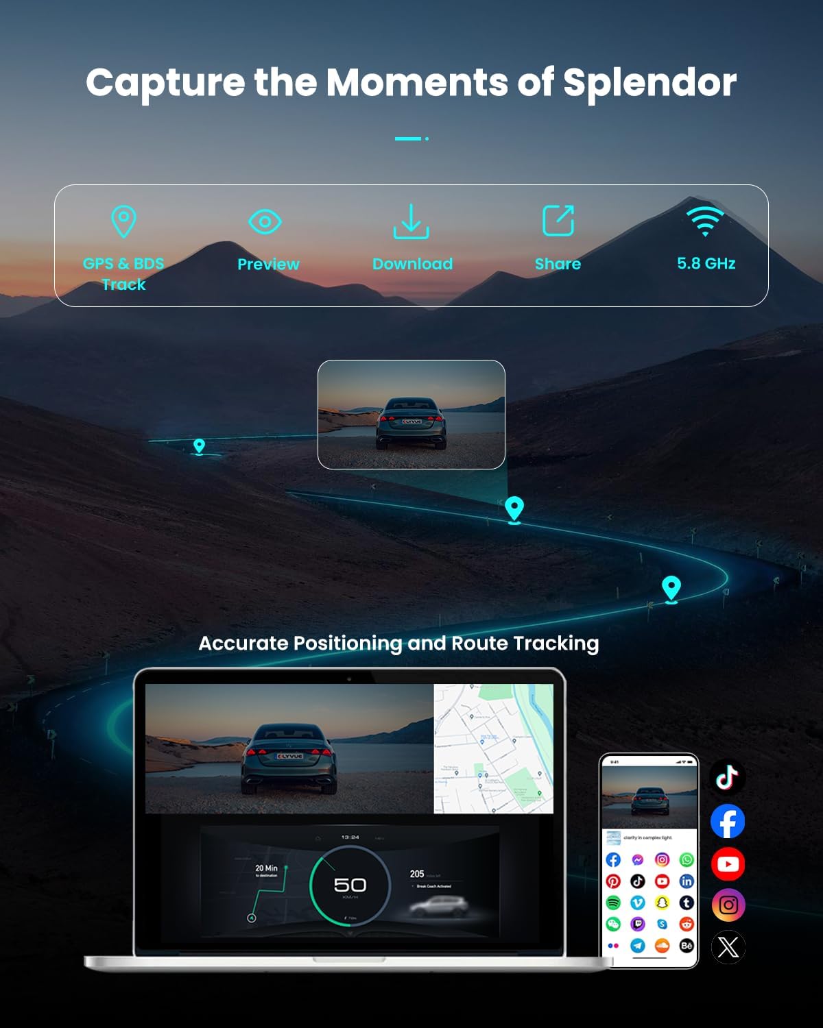 V78 Dash Cam Front 4K Rear 2K w/Dual STARVISB0H3L3NF7X 2 Sensors, Super Night Vision HDR Wireless Small Car Dash Camera, 5.8G WI-FI, 24H Parking Mode, 64G Card Included